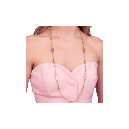 BRONZALLURE - COLLANA LUNGA MAGLIE ALTERNATE E PIETRE EFFETTO OCCHIO DI GATTO
