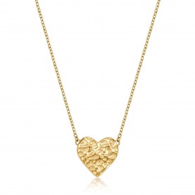 SAGAPO - COLLEZIONE EMOTION - COLLANA IN ACCIAIO CON RIVESTIMENTO PVD IN ORO 14 CARATI CON PENDENTE A FORMA DI CUORE MARTELLATO