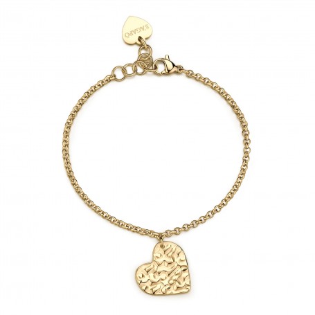 SAGAPO - COLLEZIONE EMOTION - BRACCIALE IN ACCIAIO E FINITURA PVD ORO 14K CON PENDENTE A FORMA DI CUORE E TEXTURE MARTELLATA