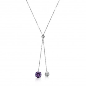 SAGAPO - COLLEZIONE DAZZLY - COLLANA CRAVATTINO IN ACCIAIO CON CUBIC ZIRCONIA VIOLA E BIANCHI