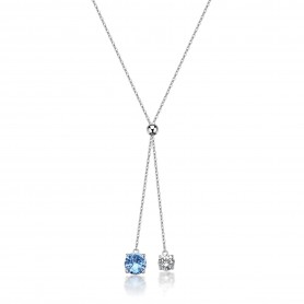 SAGAPO - COLLEZIONE DAZZLY - COLLANA CRAVATTINO IN ACCIAIO CON CUBIC ZIRCONIA COLORE ACQUAMARINA E BIANCHI