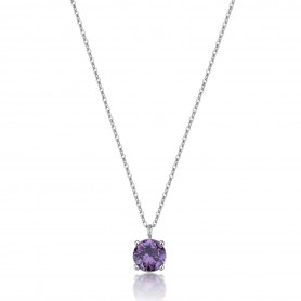 SAGAPO - COLLEZIONE DAZZLY - COLLANA GIROCOLLO IN ACCIAIO CON CUBIC ZIRCONIA COLORE AMETISTA