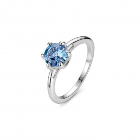 SAGAPO - COLLEZIONE DAZZLY - ANELLO IN ACCIAIO CON CUBIC ZIRCONIA COLORE ACQUAMARINA