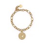 SAGAPO - COLLEZIONE GIPSY - BRACCIALE CATENA IN ACCIAIO E FINITURA PVD ORO 14K CON PENDENTE MARTELLATO E SIMBOLO DELLA LUNA