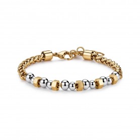 SAGAPO - COLLEZIONE RIOT - BRACCIALE CATENA IN ACCIAIO E FINITURA PVD ORO 14K CON SFERE E RONDELLE