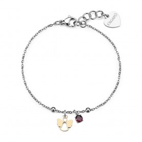 SAGAPO - COLLEZIONE JOYFUL - BRACCIALE IN ACCIAIO CON PENDENTE A FORMA DI ANGELO IN PVD ORO 14K E ZIRCONE ROSSO