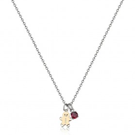 SAGAPO - COLLEZIONE JOYFUL - COLLANA IN ACCIAIO CON PENDENTE A FORMA DI OMINO DI PAN ZENZERO IN PVD ORO 14K E ZIRCONE ROSSO