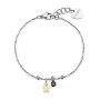 SAGAPO - COLLEZIONE JOYFUL - BRACCIALE IN ACCIAIO CON PENDENTE OMINO DI PAN DI ZENZERO IN PVD ORO 14K E ZIRCONE ROSSO