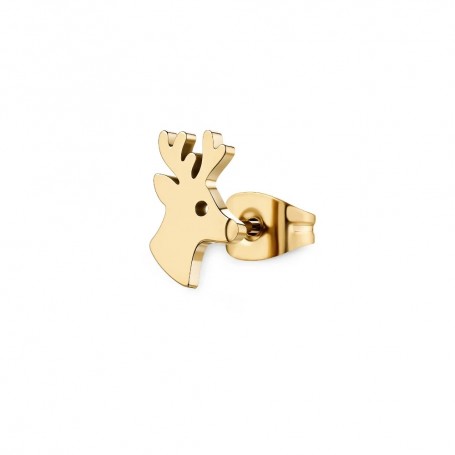 SAGAPO - COLLEZIONE JOYFUL - MONO ORECCHINO IN ACCIAIO E PVD ORO 14K A FORMA DI RENNA