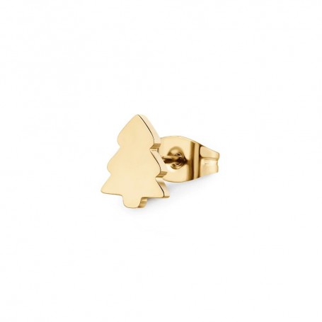 SAGAPO - COLLEZIONE JOYFUL - MONO ORECCHINO IN ACCIAIO E PVD ORO 14K A FORMA DI ALBERO DI NATALE