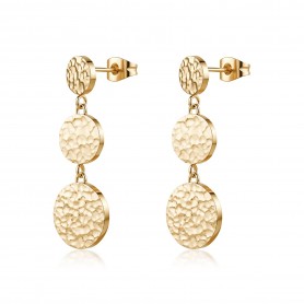 SAGAPO - COLLEZIONE GIPSY - ORECCHINI PENDENTI IN ACCIAIO CON TEXTURE MARTELLATA E FINITURA PVD ORO 14K