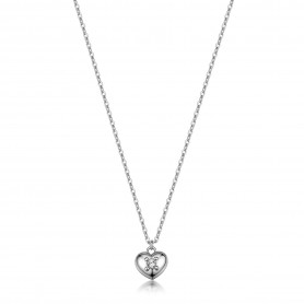 SAGAPO - COLLEZIONE AURORA - COLLANA GIROCOLLO IN ACCIAIO CON PENDENTE A FORMA DI CUORE E CRISTALLO