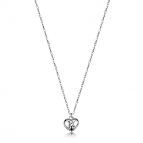 SAGAPO - COLLEZIONE AURORA - COLLANA GIROCOLLO IN ACCIAIO CON PENDENTE A FORMA DI CUORE E CRISTALLO
