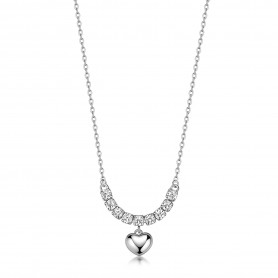 SAGAPO - COLLEZIONE AURORA - COLLANA GIROCOLLO IN ACCIAIO E CENTRALE CON CATENA TENNIS, CRISTALLI E PENDENTE A FORMA DI CUORE