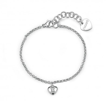 SAGAPO - COLLEZIONE AURORA - BRACCIALE IN ACCIAIO CON PENDENTE A FORMA DI CUORE E CRISTALLO
