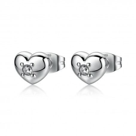 SAGAPO - COLLEZIONE AURORA - ORECCHINI AL LOBO A FORMA DI CUORE IN ACCIAIO CON CRISTALLI