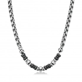 SAGAPO - COLLEZIONE RIOT - COLLANA CATENA IN ACCIAIO CON SFERE LISCE E RONDELLE CON FINITURA PVD COLORE NERO