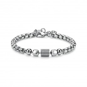 SAGAPO - COLLEZIONE RIOT - BRACCIALE CATENA IN ACCIAIO CON SFERE LISCE SFACCETTATE