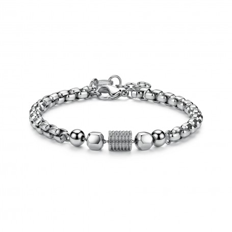 SAGAPO - COLLEZIONE RIOT - BRACCIALE CATENA IN ACCIAIO CON SFERE LISCE SFACCETTATE