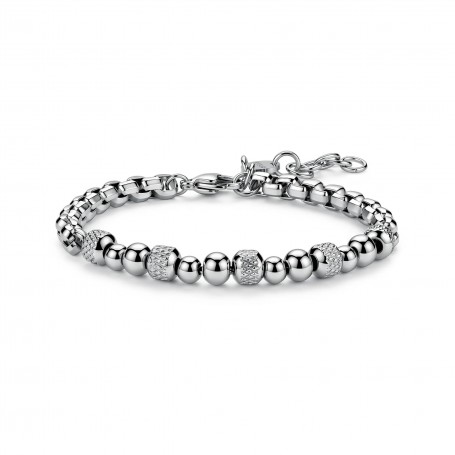 SAGAPO - COLLEZIONE RIOT - BRACCIALE CATENA IN ACCIAIO CON SFERE E ELEMENTI GODRONATI