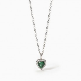 MABINA - COLLEZIONE LOVE AFFAIR - GIROCOLLO DA DONNA IN ARGENTO CON SMERALDO A CUORE E ZIRCONI