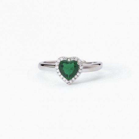 MABINA - COLLEZIONE LOVE AFFAIR - ANELLO IN ARGENTO CON SMERALDO SINTETICO A CUORE E ZIRCONI