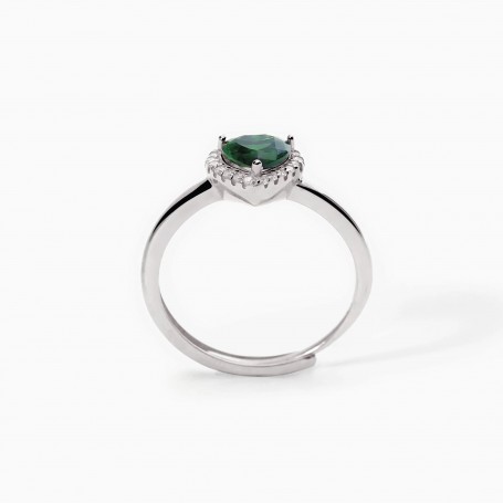 MABINA - COLLEZIONE LOVE AFFAIR - ANELLO IN ARGENTO CON SMERALDO SINTETICO A CUORE E ZIRCONI