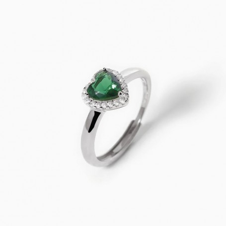 MABINA - COLLEZIONE LOVE AFFAIR - ANELLO IN ARGENTO CON SMERALDO SINTETICO A CUORE E ZIRCONI