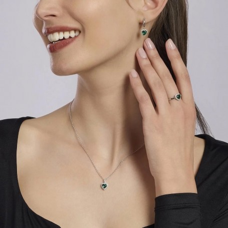 MABINA - COLLEZIONE LOVE AFFAIR - ANELLO IN ARGENTO CON SMERALDO SINTETICO A CUORE E ZIRCONI