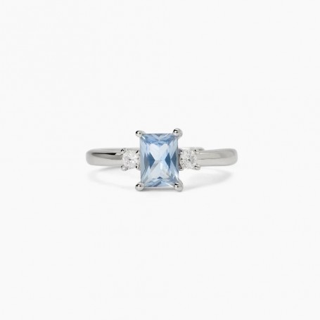 MABINA - COLLEZIONE BATTITO - ANELLO DONNA IN ARGENTO CON ACQUAMARINA SINTETICA TAGLIO PRINCESS E ZIRCONI