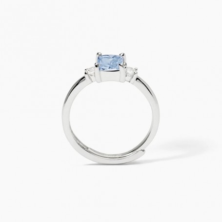 MABINA - COLLEZIONE BATTITO - ANELLO DONNA IN ARGENTO CON ACQUAMARINA SINTETICA TAGLIO PRINCESS E ZIRCONI