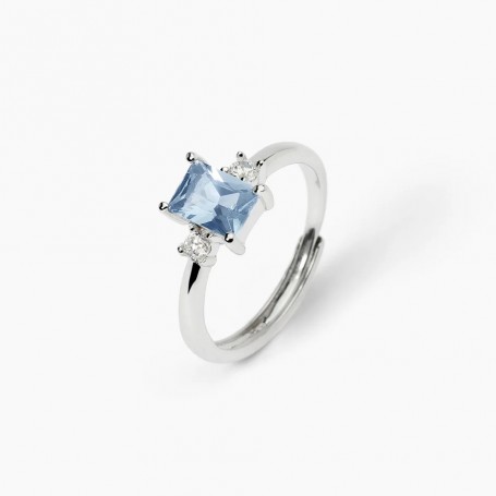 MABINA - COLLEZIONE BATTITO - ANELLO DONNA IN ARGENTO CON ACQUAMARINA SINTETICA TAGLIO PRINCESS E ZIRCONI