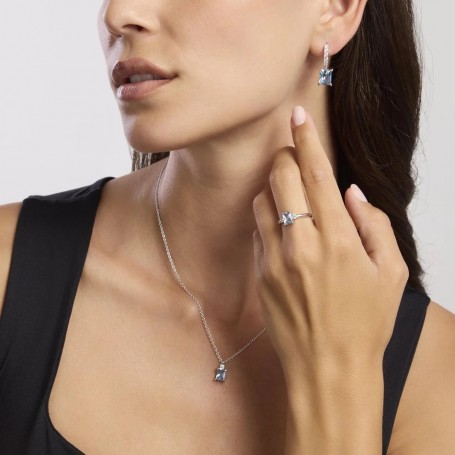 MABINA - COLLEZIONE BATTITO - ANELLO DONNA IN ARGENTO CON ACQUAMARINA SINTETICA TAGLIO PRINCESS E ZIRCONI