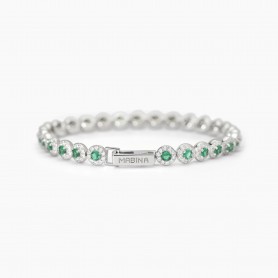 MABINA - COLLEZIONE MILANESIENNE - BRACCIALE TENNIS IN ARGENTO CON SMERALDI SINTETICI