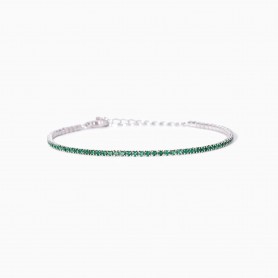 MABINA - COLLEZIONE MINI TENNIS - BRACCIALE TENNIS SOTTILE IN ARGENTO CON SMERALDI SINTETICI