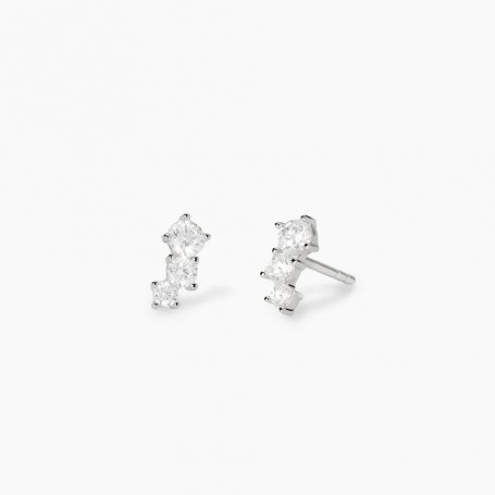 MABINA - COLLEZIONE LITTLE JOY - ORECCHINI A LOBO IN ARGENTO CON TRILOGY DI ZIRCONI