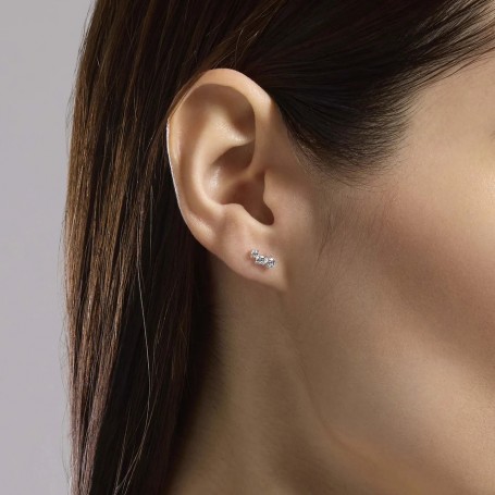 MABINA - COLLEZIONE LITTLE JOY - ORECCHINI A LOBO IN ARGENTO CON TRILOGY DI ZIRCONI