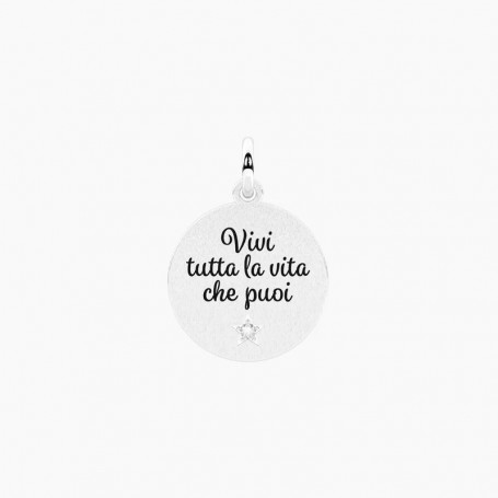 KIDULT - COLLEZIONE PHILOSOPHY - CIONDOLO CON FRASE VIVI LA VITA E CRISTALLO
