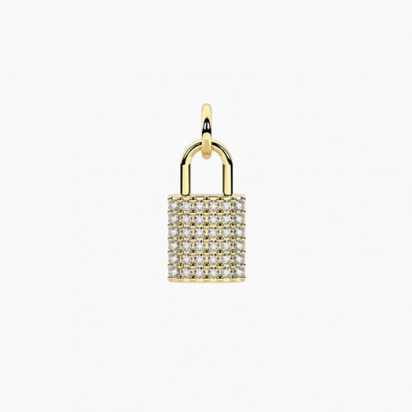 KIDULT - COLLEZIONE SYMBOLS - CIONDOLO LUCCHETTO IN ACCIAIO DORATO CON CRISTALLI