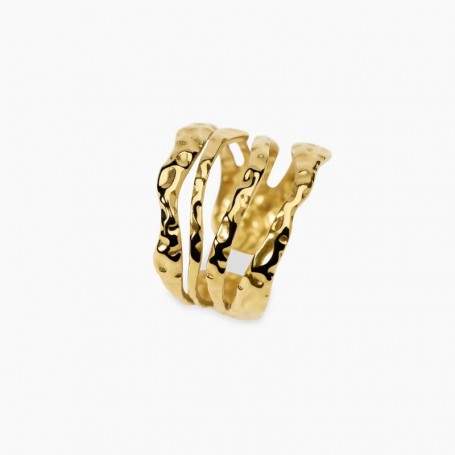 KIDULT - COLLEZIONE STYLE 104 - ANELLO APERTO MULTIFILO IN ACCIAIO DORATO MARTELLATO