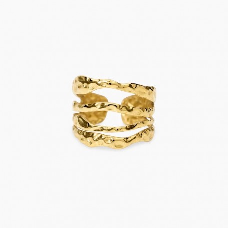 KIDULT - COLLEZIONE STYLE 104 - ANELLO APERTO MULTIFILO IN ACCIAIO DORATO MARTELLATO