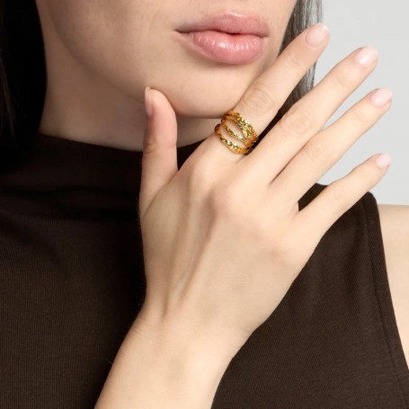 KIDULT - COLLEZIONE STYLE 104 - ANELLO APERTO MULTIFILO IN ACCIAIO DORATO MARTELLATO