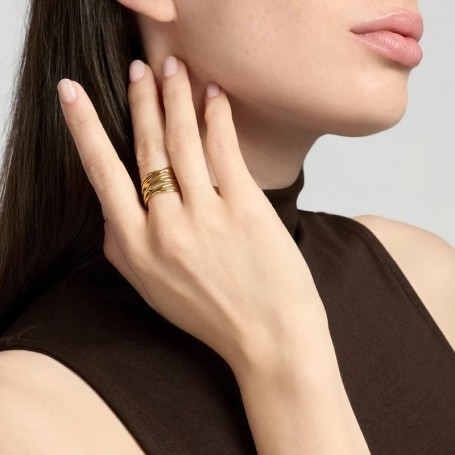 KIDULT - COLLEZIONE STYLE 104 - ANELLO APERTO MULTIFILO IN ACCIAIO DORATO