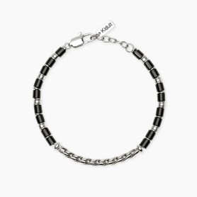KIDULT - COLLEZIONE STYLE 68 - BRACCIALE UOMO IN ACCIAIO CON CATENA CARDANO E AGATA NERA
