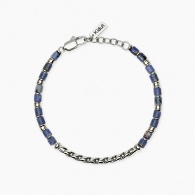 KIDULT - COLLEZIONE STYLE 68 - BRACCIALE UOMO IN ACCIAIO CON CATENA CARDANO E SODALITE BLU