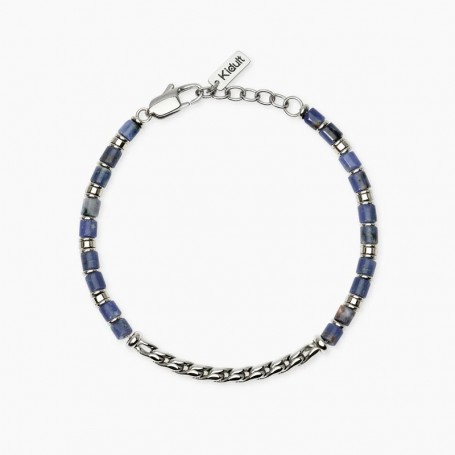 KIDULT - COLLEZIONE STYLE 68 - BRACCIALE UOMO IN ACCIAIO CON CATENA CARDANO E SODALITE BLU