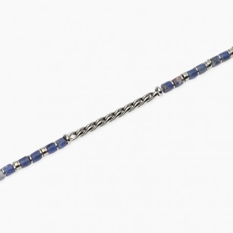 KIDULT - COLLEZIONE STYLE 68 - BRACCIALE UOMO IN ACCIAIO CON CATENA CARDANO E SODALITE BLU