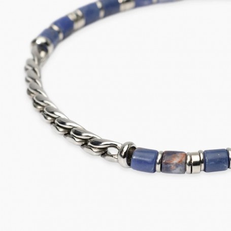 KIDULT - COLLEZIONE STYLE 68 - BRACCIALE UOMO IN ACCIAIO CON CATENA CARDANO E SODALITE BLU