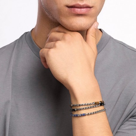 KIDULT - COLLEZIONE STYLE 68 - BRACCIALE UOMO IN ACCIAIO CON CATENA CARDANO E SODALITE BLU