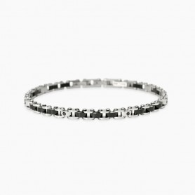 KIDULT - COLLEZIONE STYLE 66 - BRACCIALE UOMO IN ACCIAIO CON ELEMENTI LUCIDI, PVD NERO E CRISTALLI NERI